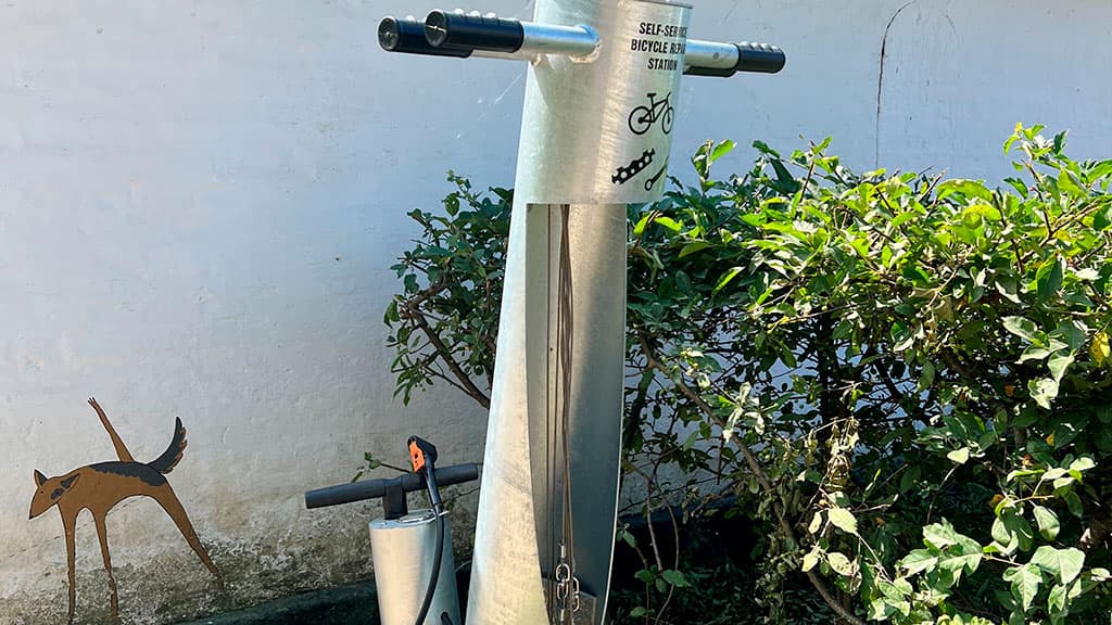 Bike station at Hjarbæk Pilgrim Hostel